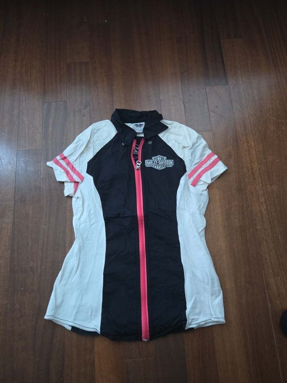 Harley Davidson Women's Biker Zip shirt pink Black white size S